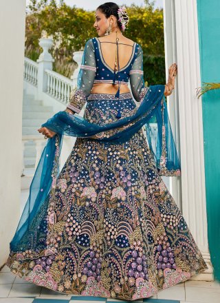 Embroidered, Sequins, Stone, Thread and Zari Work Net Lehenga Choli In Morpeach