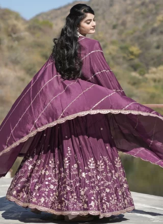 Embroidered, Sequins, Thread and Zari Work Chinon Lehenga Choli In Purple Colour