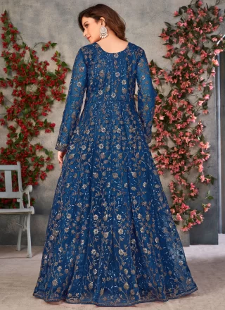 Embroidered, Sequins, Thread and Zari Work Net Anarkali Suit In Morpeach
