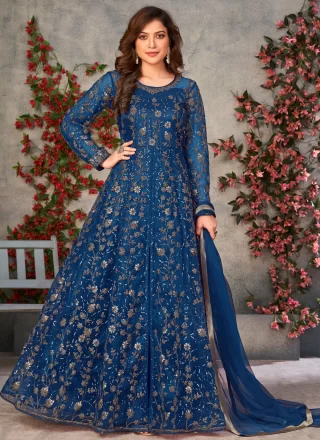 Embroidered, Sequins, Thread and Zari Work Net Anarkali Suit In Morpeach