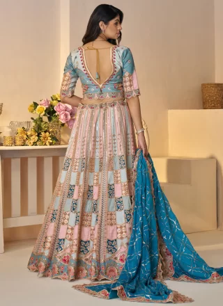 Embroidered, Sequins, Thread and Zari Work Silk A - Line Lehenga Choli In Multi Colour