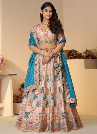Embroidered, Sequins, Thread and Zari Work Silk A - Line Lehenga Choli In Multi Colour