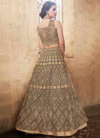 Embroidered, Stone and Zari Work Organza Lehenga Choli In Grey Color