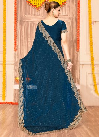 Embroidered, Swarovski and Zari Work Fandy Trendy Saree In Morpeach for Ceremonial