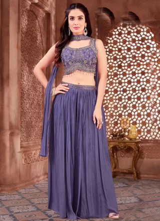 Embroidered, Thread and Zari Work Silk Readymade Salwar Suit In Blue