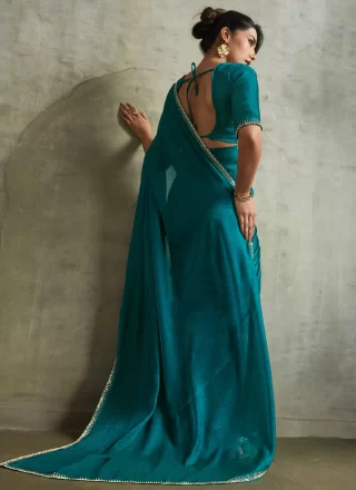 Embroidered Work Chiffon Classic Sari In Sea Green