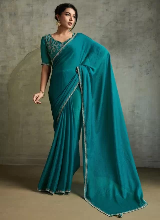 Embroidered Work Chiffon Classic Sari In Sea Green