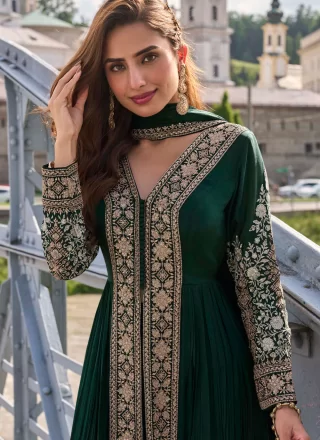 Embroidered Work Chinon Salwar Suit In Green