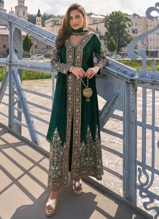 Embroidered Work Chinon Salwar Suit In Green