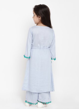 Embroidered Work Cotton Casual Kurti In Blue and Sea Green