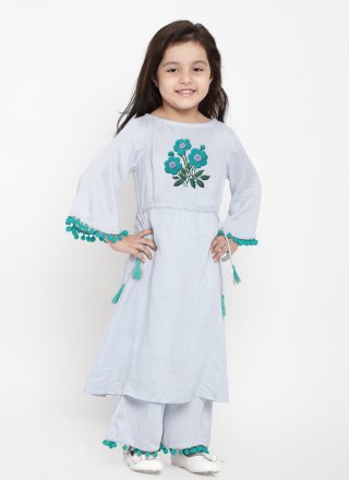 Embroidered Work Cotton Casual Kurti In Blue and Sea Green