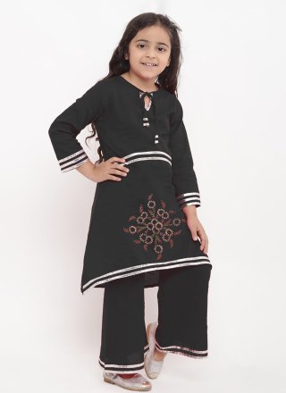 Embroidered Work Cotton Designer Kurti In Black for Festival