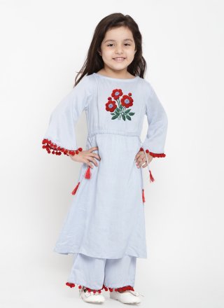 Embroidered Work Cotton Designer Kurti In Blue and Red for Festival