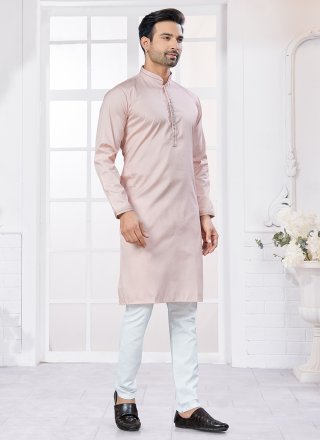 Embroidered Work Cotton Kurta Pyjama In Pink Color