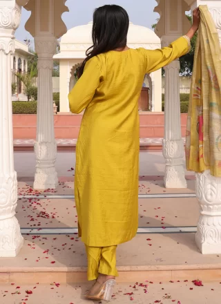 Embroidered Work Cotton Silk Salwar Suit In Yellow