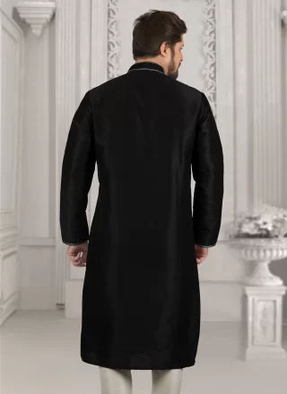 Embroidered Work Dupion Silk Kurta Pyjama In Black Colour