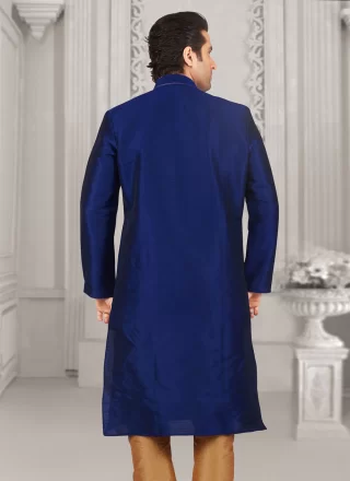 Embroidered Work Dupion Silk Kurta Pyjama In Blue Colour