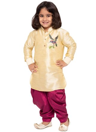 Embroidered Work Dupion Silk Kurta Pyjama In Cream