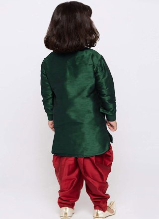 Embroidered Work Dupion Silk Kurta Pyjama In Green