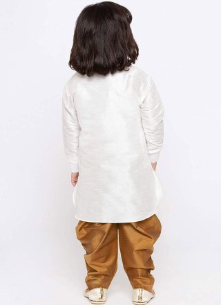 Embroidered Work Dupion Silk Kurta Pyjama In White