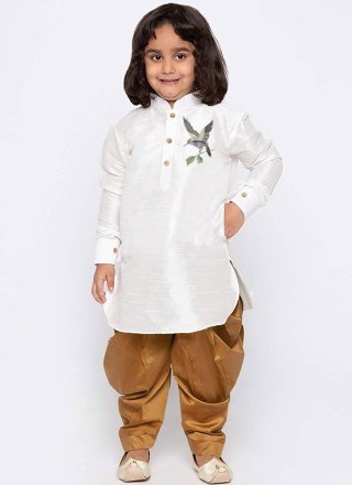 Embroidered Work Dupion Silk Kurta Pyjama In White