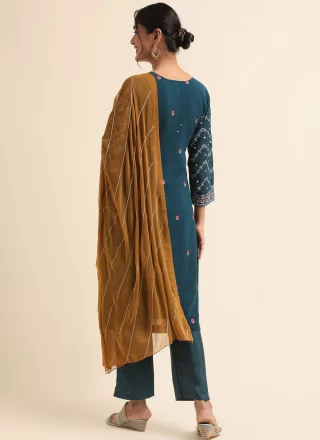 Embroidered Work Faux Georgette Salwar Suit In Morpeach Colour