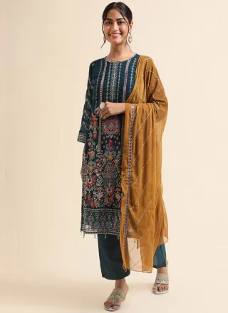 Embroidered Work Faux Georgette Salwar Suit In Morpeach Colour