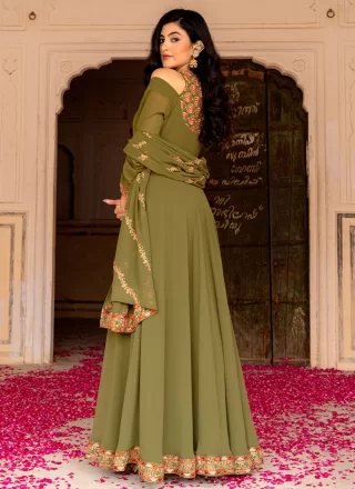 Embroidered Work Georgette Designer Gown In Green