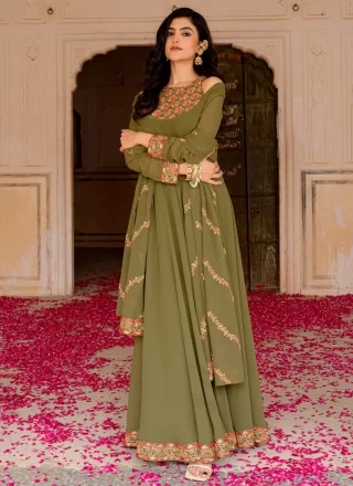 Embroidered Work Georgette Designer Gown In Green