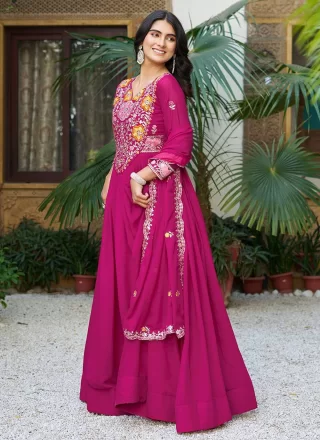 Embroidered Work Georgette Gown In Purple for Ceremonial