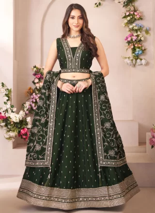 Embroidered Work Georgette Lehenga Choli In Green