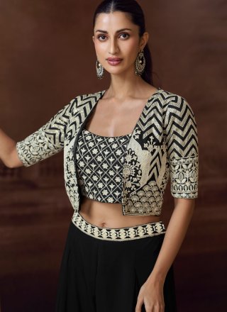 Embroidered Work Georgette Readymade Salwar Suit In Black Colour