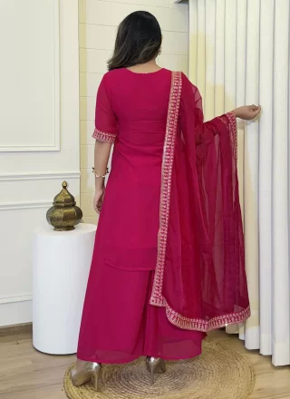 Embroidered Work Georgette Salwar Suit In Pink Color