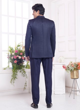Embroidered Work Imported Jodhpuri Jacket In Blue Colour