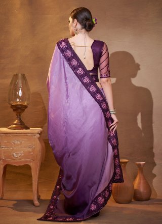 Embroidered Work JIMMY CHU Classic Sari In Purple Color
