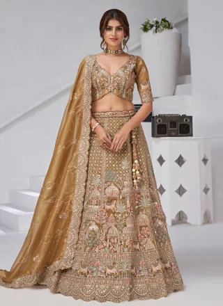 Embroidered Work Organza A - Line Lehenga Choli In Green