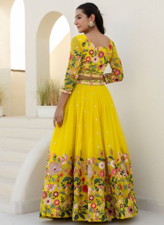Embroidered Work Organza A - Line Lehenga Choli In Yellow Color