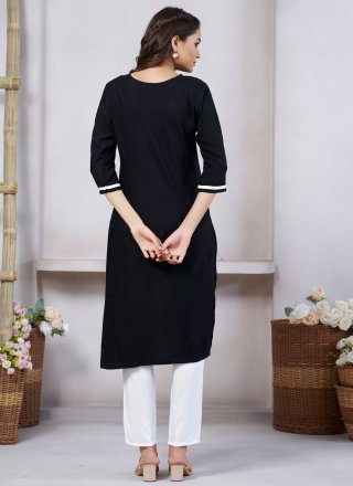 Embroidered Work Rayon Casual Kurti In Black for Casual
