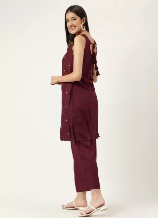 Embroidered Work Rayon Designer Kurti In Maroon Color