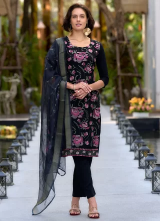 Embroidered Work Rayon Pant Style Suit In Black for Ceremonial