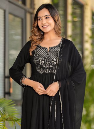 Embroidered Work Rayon Salwar Suit In Black Colour