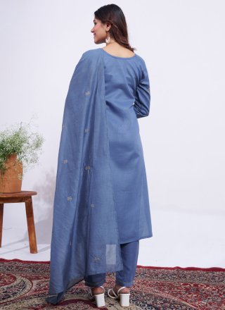 Embroidered Work Rayon Salwar Suit In Blue Colour
