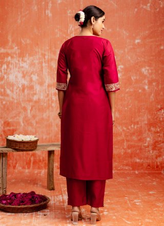 Embroidered Work Rayon Salwar Suit In Maroon Color