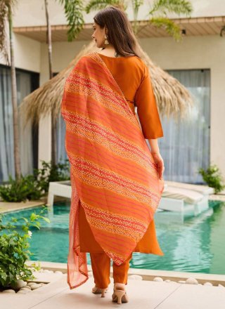 Embroidered Work Rayon Salwar Suit In Orange