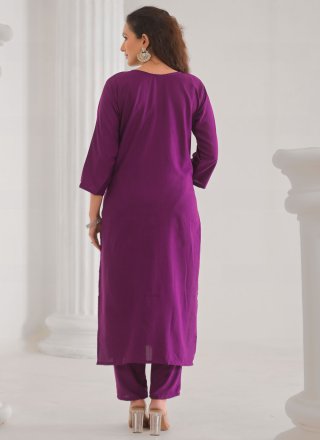 Embroidered Work Rayon Salwar Suit In Purple Color