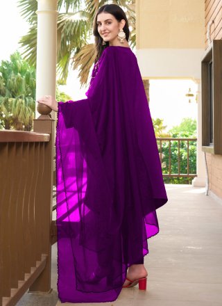 Embroidered Work Satin Salwar Suit In Purple