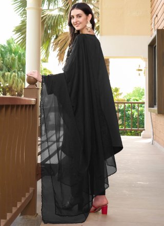 Embroidered Work Satin Trendy Suit In Black