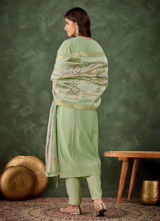 Embroidered Work Silk Blend Salwar Suit In Green Color