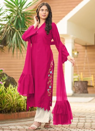 Embroidered Work Silk Palazzo Salwar Suit In Pink