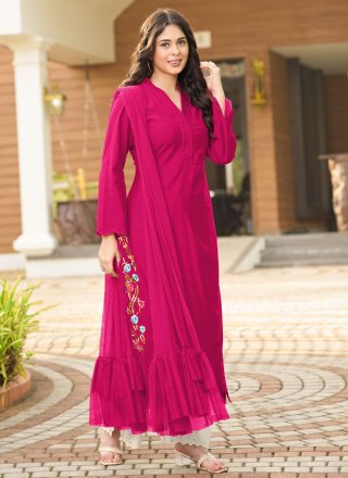 Embroidered Work Silk Palazzo Salwar Suit In Pink